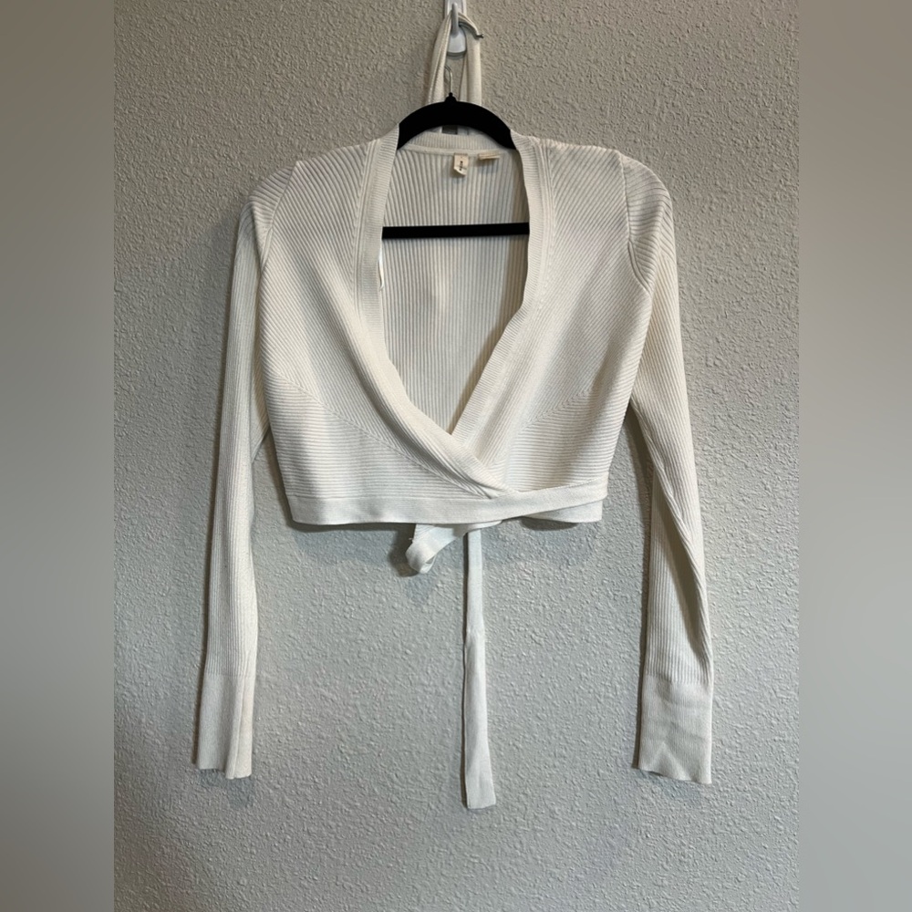 Anthropologie Moth off- white cropped wrap tie sweater size small